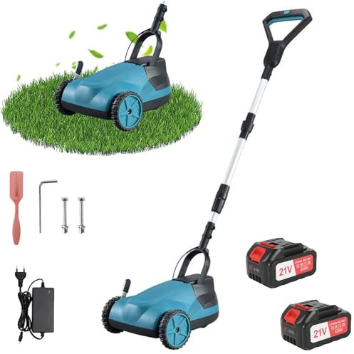 Akku-Rasenmäher 21 cm, Rasenmäher Mit Batterie & Ladegerät, 3 einstellbare Schnitthöhen, für Rasenflächen bis 50 m², Mit Mulchfunktion, Ideal für kleine Gärten (mit 2 Akku)