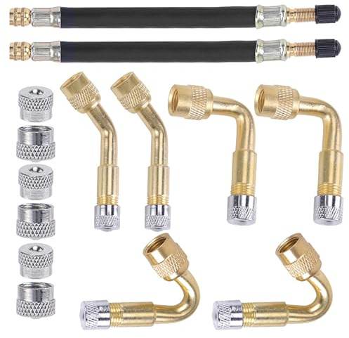 Anhoer Set di prolunga per valvola per pneumatici auto, in rame, 45, 90, 135 gradi, adattatore per valvola auto, con 2 pezzi, 180 mm, flessibile, in gomma, per auto, moto, bicicletta