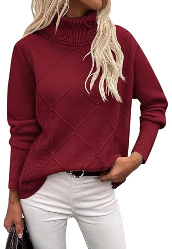 Zeagoo Women's Turtleneck Jumpers Elegant Long Sleeve Sweaters Warm Jumper | Roll Neck Knitted Pullover Tops Casual Loose Sweatshirts Fall Winter S-XXL