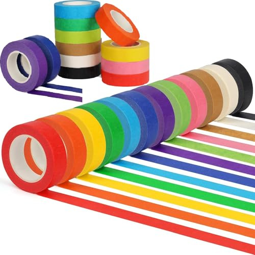 BetterJonny 12 Rolle Kreppband bunt Abklebeband, 25mm x 13m Regenbogen Masking Tape Papier Dekrativer Kreppband Bastelband für Scrapbooking, DIY Handwerk und Verpackung