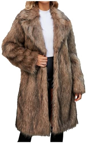 NZYIHAO Fellmantel Damen, Fellmantel Damen Lang Revers Kunstpelz Jacke Elegant Winterjacke Dicke Warm Pelzmantel Kunstfell Mantel Winter Plüschmantel Flauschig Felljacke Pelz Wintermantel Übergroße