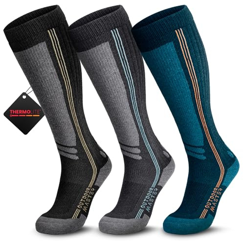 OutdoorMaster Merino Wolle Ski Socken, leichte Kissen Kompression Thermische Socken für Männer und Frauen, kaltes Wetter Snowboarding Socken über dem Kalb rutsch feste Manschette, schützen Knöchel