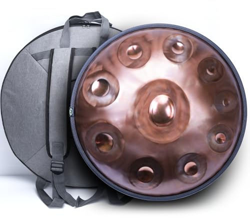 SINGOFIRE New Upgrade Advanced Handpan Drum, Ember Steel Handpan, 10-Notes with Bag, 22-Inch 440Hz D Minor Kurd, Telescopic Drum Stand, Copper Glow Pupil