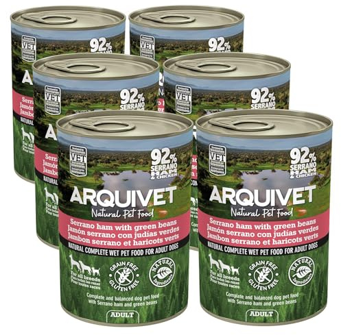 ARQUIVET - Paté de Jamón Serrano y judías Verdes 6x400 gr - Latas de paté para Perros - Todas Las Razas - Alimento húmedo Natural