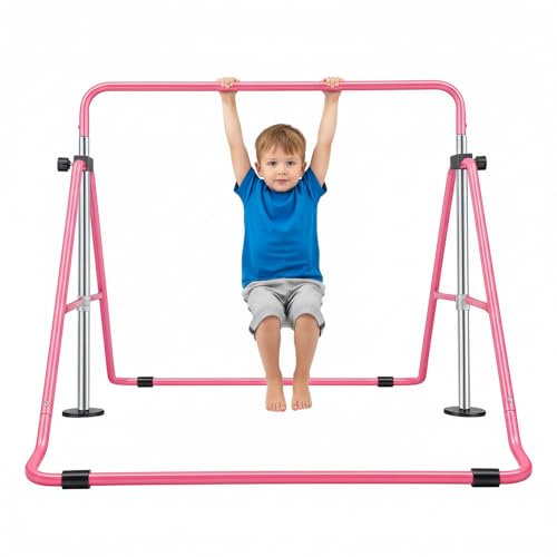JDBDU Barra de gimnasia plegable para niños de 3 a 8 años, altura ajustable, 85 – 130 cm, barra de gimnasia para niños de hasta 100 kg, dispositivo de entrenamiento para interior y exterior con