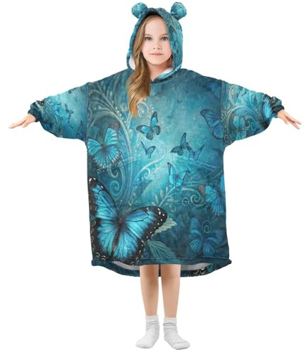 Ewusp Farfalla indossabile coperta con cappuccio per bambini felpa con cappuccio oversize coperta di flanella con tasca, A, S