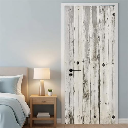 Türaufkleber selbstklebend Retro-Tür in Holzoptik Türfolie Fototapete abnehmbar PVC Hellgrau Türposter 88 x 200 cm für Schlafzimmer Badezimmer