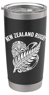 New Zealand Rugby Distressed Maori Mask and Silver Fern Art Stainless Steel Insulated Tumbler