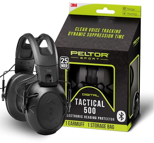 Peltor Sport Tactical 500 Smart Electronic Hearing Protector with Bluetooth Technology, Black, Uncorded, 26 dB NRR, Ideal for Shooting, Hunting