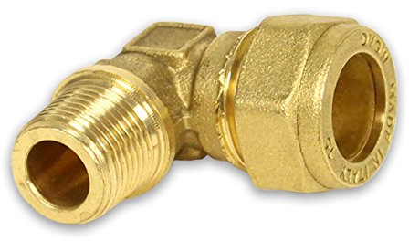 Messing-Klemmverschraubung für Kupferrohre, 90° Winkel mit AG, konisch, 1/2-15mm