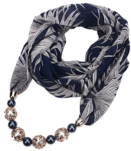 Xuniu Frauen Schal, Women Floral Printing Scarf Chiffon Necklace Pendant Jewelry Headwrap Hijab Soft Marineblau + Weiß