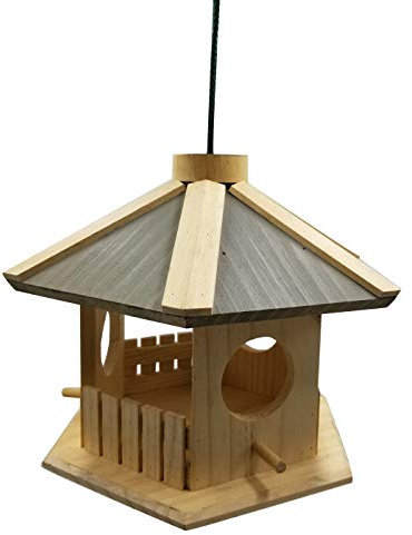 Dehner Natura Premium Wildvogel Futterhaus Dakota, Futterstation für Wildvögel, Vogelhaus wetterfest/hängend, inkl. Aufhängevorrichtung, ca. 30 x 26 x 22 cm, aus FSC-zertifiziertem Kiefernholz