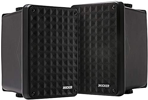 KICKER KB6B 2-Way Full Range Indoor Outdoor Speakers (Pair) Weatherproof Speakers for Patio Garage Poolside in-Home, 6.5 inch woofer, 2x5 inch Horn Tweeter Black