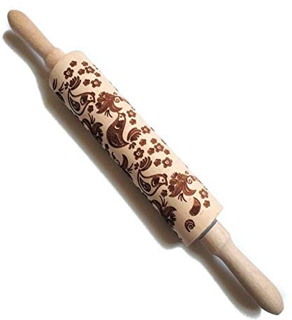 Teigroller aus Holz, lasergraviert, Teigroller Nudelholz, Huhn-Muster, geprägt, graviert, Rollstab zum Backen von Fondant, Keksen, Schokolade, Gebäck, Bretter, Einweihungsgeschenk 38 * 5cm