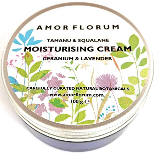 99% Natural CREMA HIDRATANTE FACIAL - TAMANU, ESCUALAN DE OLIVA, con GERANIO Y LAVANDA -100 g de AMOR FLORUM. Hidrata, calma. pH 5.5 Equilibrado y suave para pieles sensibles, protege el manto ácido