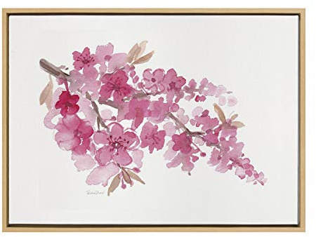 Kate and Laurel Sylvie Cherry Blossom Framed Canvas Wall Art by Patricia Shaw, 23x33 Natural, Watercolor Flower Art for Wall