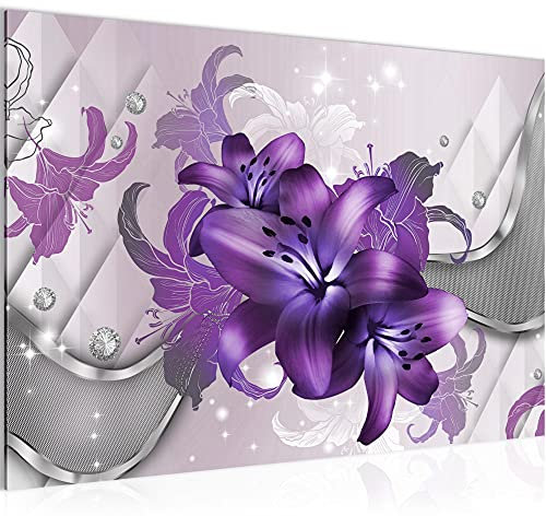 Runa Art Bild Blumen Lilien Modern Wandbilder Wohnzimmer 1 Teilig - Made In Germany - Abstrakt Violett Lila Flur 016515c
