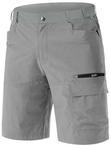 EKLENTSON Shorts Men Lightweight Hiking Shorts Zip Pocket Elastic Walking Clothes Summer Outdoors Cargo Shorts Light Grey,32