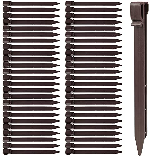 Lot de 50 piquets de sol en plastique de 24.6 cm pour bordures de paysage, planches de terrasse et pelouse de jardin, piquets robustes pour sable et bois de plage (marron)