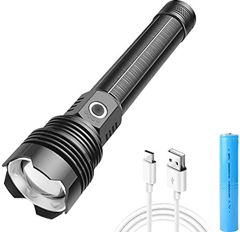 LED XHP70 Taschenlampe, 30000 hohe Lumen wiederaufladbare taktische XHP70 LED Taschenlampen Leistungsstarke Handlampe mit 5 Modi, Typ C Aufladung, Wasserdichte Zoombare Taschenlampe zum Wandern