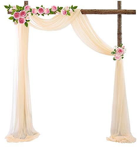 Cortina de tul para fotos de fondo,arco de boda,tela de tul,cortina de arco para boda,arco libre,colgador transversal,cortina decorativa para baby shower,fiesta,boda,arco ceremonia,70 x 550 cm,champán