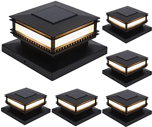 Dynaming 6 Pack Solar Post Cap Lights Outdoor, Classic Solar Powered Fence, High Brightness Warm White SMD LED Lighting Decor for Garden Deck Patio, Fit 4x4, 5x5 or 6x6 Wooden Posts