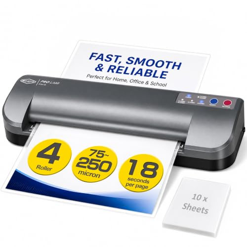 SINCHI A3 Thermal Laminator & Foil Applicator, 4-Roller, 2x75–2x250 Mic, 55s Warm-Up, Max. 1000mm/min, Auto Shutoff, Commercial Grade Machine + 10 Pouches for Office, School, Crafts & DIY