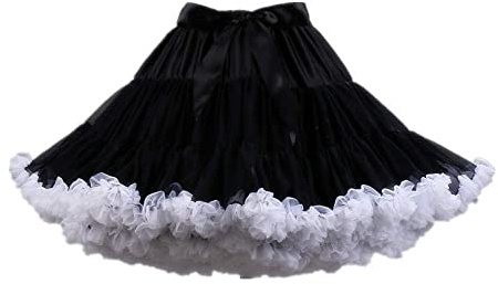 Homipooty Gonna in tulle da donna, elasticizzata, petticoat, tutù, per feste, multistrato, soffice, cosplay, lunghezza 40 cm, vita 56-95 cm, nero/bianco, 114 Große Größen