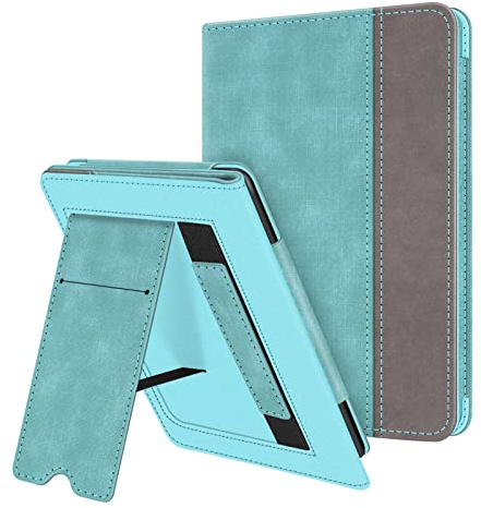 Fintie Hülle für 6 Zoll Kindle (11. Generation) – 2024/2022, Kickstand Schutzhülle mit Handschlaufe und Auto Sleep/Wake für Kindle Basic 2024, Jeansoptik Türkis