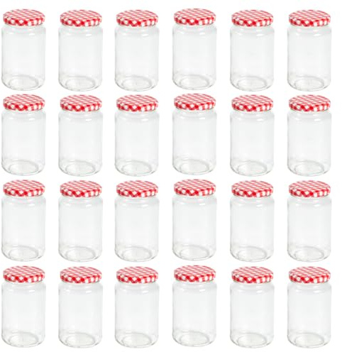 Nutley's 380ml Round Glass Jam Pickle Chutney Jar with Twist-Off Red Gingham Lids 3/4lb (Pack of 24)