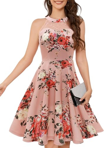Bbonlinedress Vestito da cerimonia nuziale da ballo da cocktail Halter pizzo A-Line partito breve vintage ritorno a casa abiti, Arrossire Fiore, L