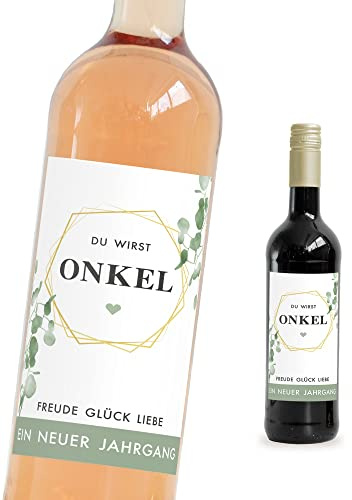 Mimi und Anton Flaschenetikett ONKEL | Weinlabel Du wirst Onkel | 9x12 cm | Schwangerschaft verkünden | Weinetikett Geburt | Serie Eukalyptus