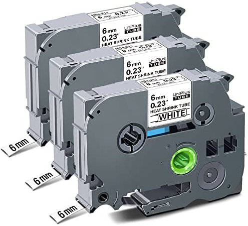 UniPlus 3x Kompatibel 5,8mm Schrumpfschlauch-Etikettenband für Brother HSe-211 HSe211 HSc211 für PT-E300, PT-E500, PT-E550w, PT-P700, PT-P750W, PT-E560, PT-E560btvp Etikettendrucker, Schwarz auf Weiß