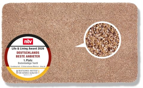 Rutschfeste Schmutzfangmatte innen waschbar - Beige 60x100 cm (Rechteckig) | Saugfähige Sauberlaufmatte Innenbereich Entra SAUGSTARK pflegeleicht Sauberlaufmatte 100% Baumwolle Türmatte robust Fußmatte