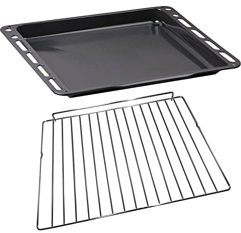 eRicambi® Kit Leccarda + Griglia per Forno, Compatibile con Smeg, Dimensioni: 460x355 (mm) Ricambi Originali, Modelli Compatibili B6GVXI9 C7GMXI8 SF6388XP SC468X Nero