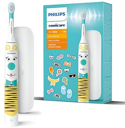 Philips Sonicare for Kids Electric Toothbrush - Design a Pet Edition Power Toothbrush with Pet Themed Sticker Sheets for Children, Slim Travel Case and USB Charger (Model HX3603/01)