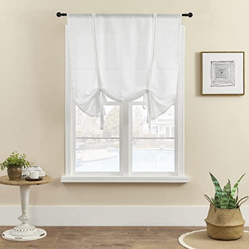 SIMPVALE 1 Stück Raffrollo Tüll Raffgardinen mit Stangentasche Leinenweben lichtdurchlässig Voile Vorhang für Wohnzimmer Schlafzimmer Balkon Küche Badezimmer, Weiß, 100x120cm