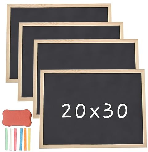 YIDM Kreidetafel Mit Holzrahmen: Schiefertafel Set Zum Beschriften - 4 Kleine Tafeln, 1 Schwamm, 6 Farbige Kreide für Zuhause - 20 x 30 cm