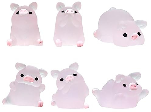 6 piezas de adornos luminosos de cerdo para llaves de coche, mini figuras de cerdito de resina, adorno de cerdos de jardín en miniatura, figuras de cerdito de resina, adorno luminoso de cerdo para