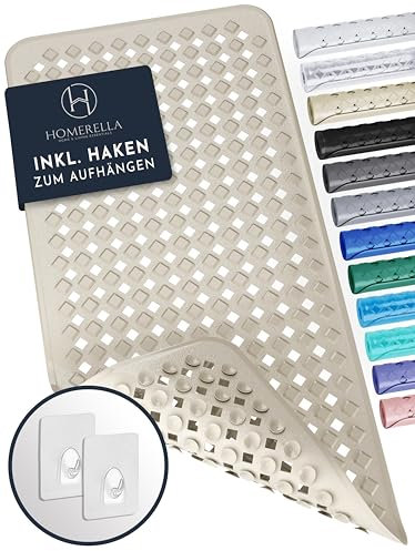 homerella® Badewannenmatte rutschfest 88x39cm, INKL. HAKEN, Rutschfeste Badematte BPA frei, Duschmatte rutschfest, Antirutschmatte Badewanne, Rutschmatte Badewanne, schimmelresistent&maschinenwaschbar