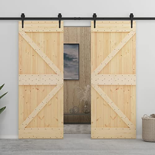 Schiebetür mit Beschlag 90x210 cm Kiefer Massivholz Schiebetürsystem Schiebetürbeschlag Holztür Holzschiebetür Tür Laufschiene