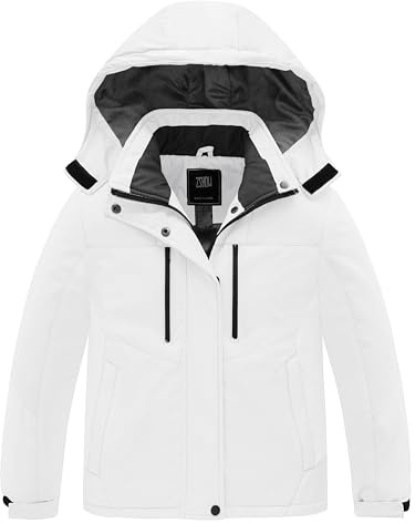 ZSHOW Girls' Ski Jacket Windproof Waterproof Winter Coat with Removable Hood(White,18-20)