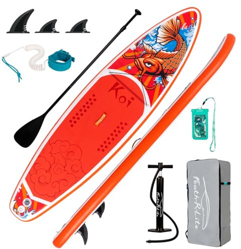 FunWater 320CM&350CM Stand Up Paddle Board Mit Vollem Zubehör Paddleboard SUP Board Mit Verstellbares Paddel, Pumpe, Reiserucksack, Leine, wasserdichte Tasche (335CM KOI-ROT Elite)