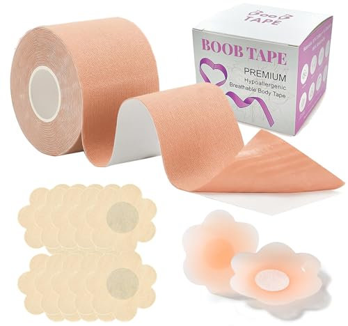 Giggleye Brust Tape Set,Klebe BH Push Up Große,Boob Brust Tape für Grosse Brüste,Mit 1 Paar Wiederverwendbare Unsichtbar Silikon Brüste Nippelpads,10 Paar Nippelpads