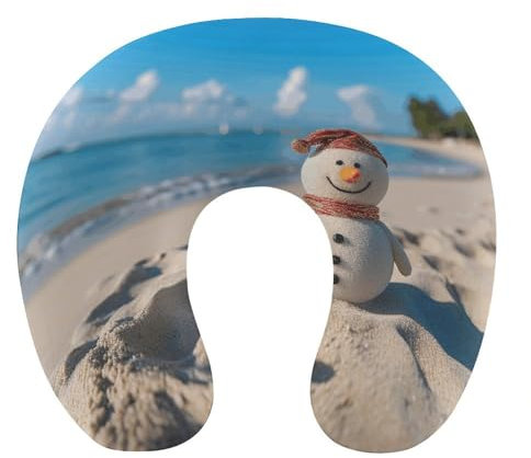 WYUSPGK Reisekissen, Sand Schneemann am Strand Druck Nackenkissen U-förmiges Kissen Reise Nackenkissen Memory Foam Kissen Flugzeug Kissen Tragbares Kissen
