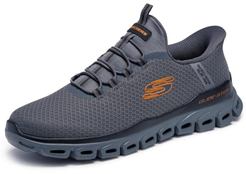 Skechers Men's Glide-Step Noxus Hands Free Slip-in Sneaker,Charcoal/Orange,12