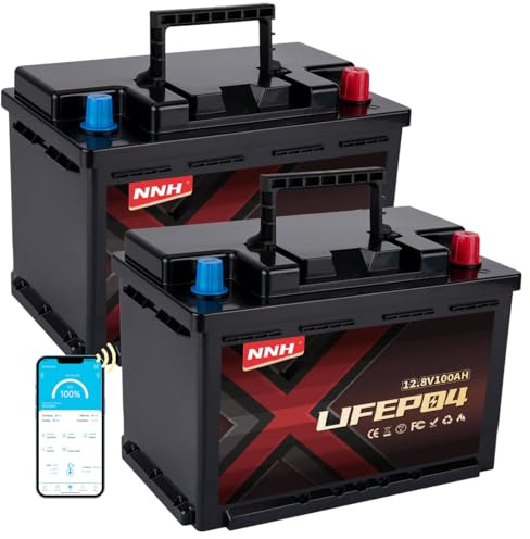NNH 12V 100AH Lithium Batterie 2Pack,Aufgewertete A+ Batteriezellen,2P Lifepo4 100ah mit Bluetooth und 100A BMS Sicherheitsschutz, 8000+ Zyklen, geeignet für RV, Camping, Solarpanels