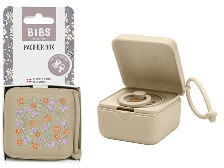 BIBS Liberty Caja con correa para chupete. Broche para chupete y caja esterilizadora. Material de calidad alimentaria libre de BPA 100% - Strawberries and Cream Vanilla
