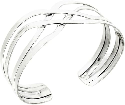 Damen 925 Sterling Silber Armreif – Handgefertigtes Offenes Cuff-Armband – Eleganter Breiter Silber Armreif mit Überkreuztem Design