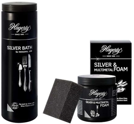 Hagerty Silver & Multi Metal 185g with Silver Bath 580ml - for Immersion Bath with tarnish protection for metal plated Accessories cleaning bath